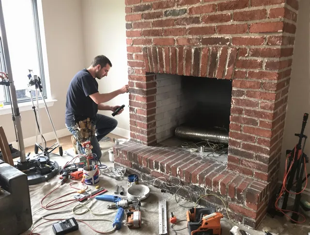 Hanover Chimney Sweep specialist finalizing chimney liner service in Hanover, MA